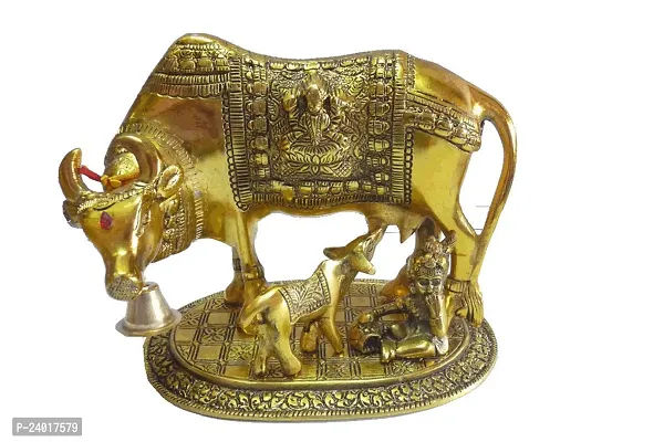 Kamdhenu Cow Calf with Bal Gopala Statue Idols Decorative Murti for Home Temple Mandir and Office Shop Antique Showpiece-thumb0