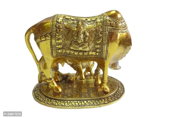 Kamdhenu Cow Calf with Bal Gopala Statue Idols Decorative Murti for Home Temple Mandir and Office Shop Antique Showpiece-thumb2