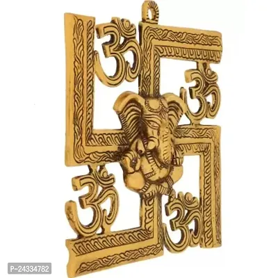METAL SWASTIK WITH OM AND GANESHA WALL HANGING, WALL DECOR FOR HOUSE TEMPLE, METAL SWASTIK GANESH WITH OM WALL-thumb4