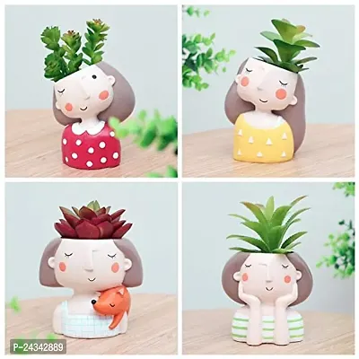 Beautiful Combo Pack Of 4 Girls Succulent Planter Pot Resin (without Plant) Decorative Showpiece-thumb2