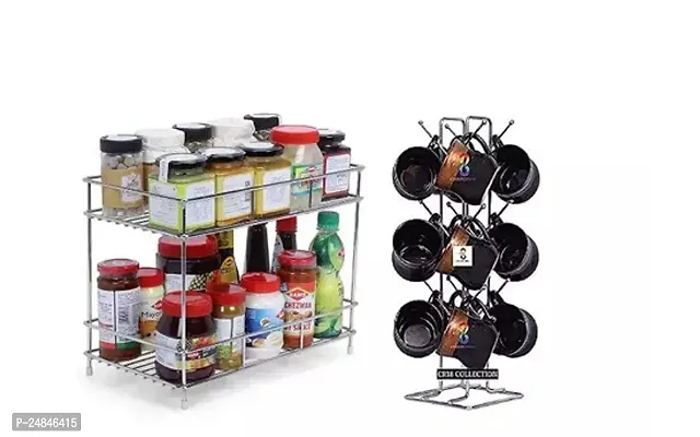 Stainless Steel 2 Layer Kitchen Spice Rack 12 Cups Stand
