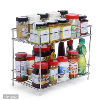 Epic Stainless Steel Spice 2-Tier Trolley Container Organizer Organiser/Basket for Boxes Utensils Dishes Plates for Home (Multipurpose Kitchen Storage Shelf Shelves Holder Stand Rack)