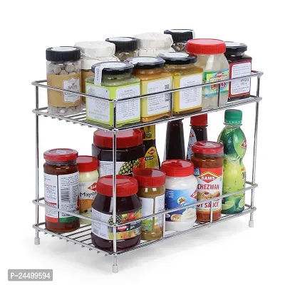 Epic Stainless Steel Spice 2-Tier Trolley Container Organizer Organiser/Basket for Boxes Utensils Dishes Plates for Home (Multipurpose Kitchen Storage Shelf Shelves Holder Stand Rack)-thumb3