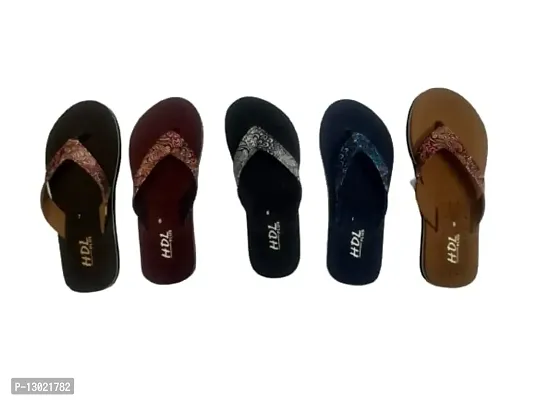 AT Slippers Regular Stylish Slippers Women Home Multicolor Wages Heel Brown Slippers Flip Flop Indoor Outdoor Flip Cute Foot Wear Daily Use Size 06-thumb3