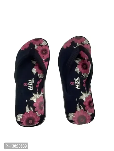 AniRudhTraderS Stylish Slippers FOR Women's Home Printed Blue Pink Flower Wages Sponge Heel Slippers Flip Flop Indoor Outdoor Flip Cute Foot Wear Daily Use Size 07-thumb0