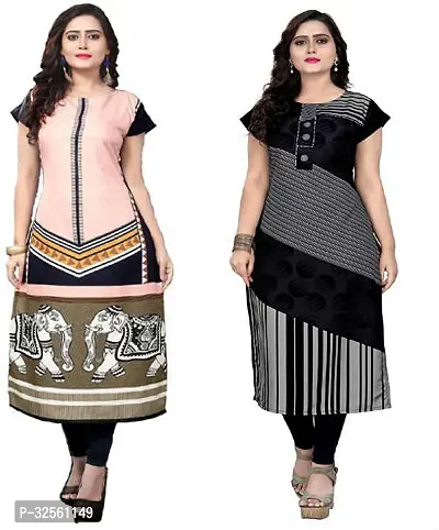 Stylish Multicoloured Crepe Printed Stitched Kurta For Women Pack Of 2