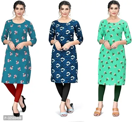 Elegant Multicoloured Crepe Printed Straight Kurta For Women Pack Of 3-thumb0