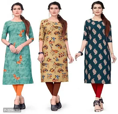 Elegant Multicoloured Crepe Printed Straight Kurta For Women Pack Of 3-thumb0