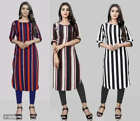 Reliable Crepe Striped Kurta For Women- Pack Of 3