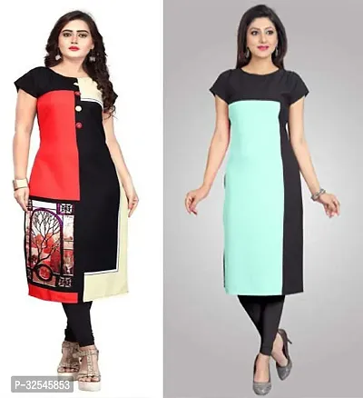 Beautiful Crepe Multicoloured Printed Kurta For Women Pack of 2