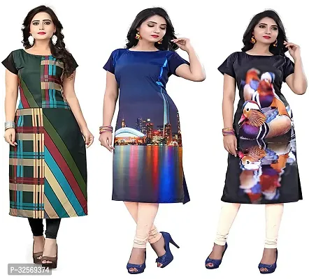 Elegant Multicoloured Crepe Printed Straight Kurta For Women Pack Of 3-thumb0