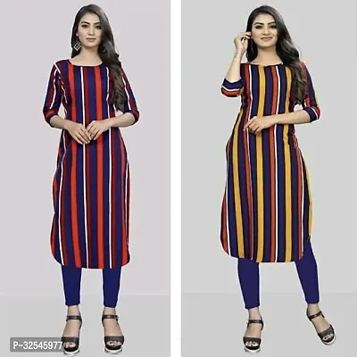 Beautiful Crepe Multicoloured Printed Kurta For Women Pack of 2-thumb0