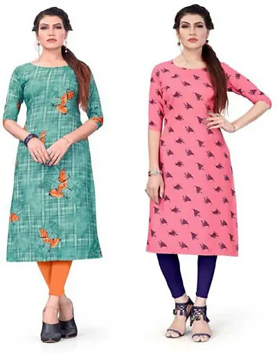 Women's Full-Stitched Crepe Straight Kurti (Combo Pack Of 2)