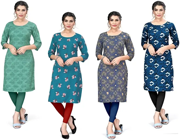 Stylish A-Line Printed Crepe Kurta Pack Of 4