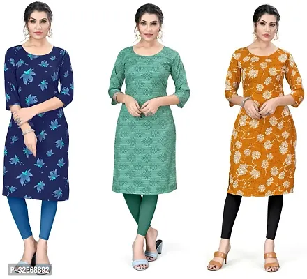 Elegant Multicoloured Crepe Printed Straight Kurta For Women Pack Of 3