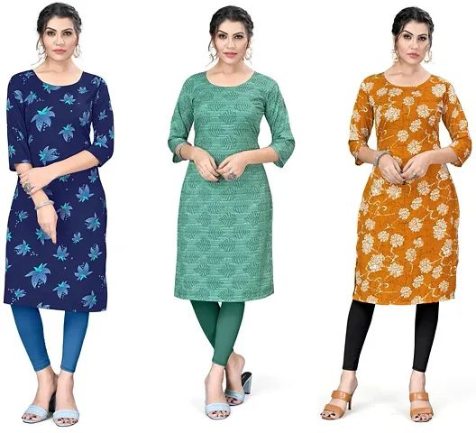 Stylish Crepe Printed A-Line Kurtis - Pack Of 4