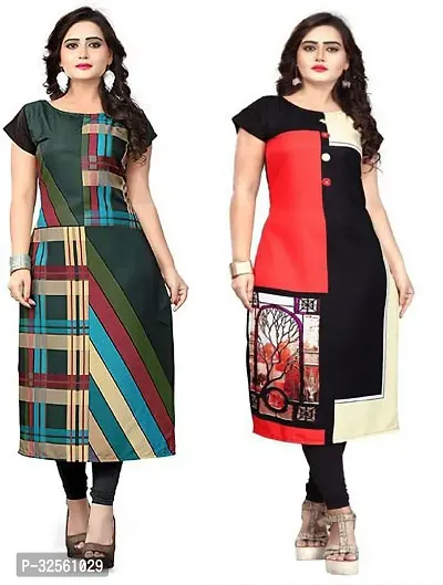 Stylish Multicoloured Crepe Printed Stitched Kurta For Women Pack Of 2-thumb0