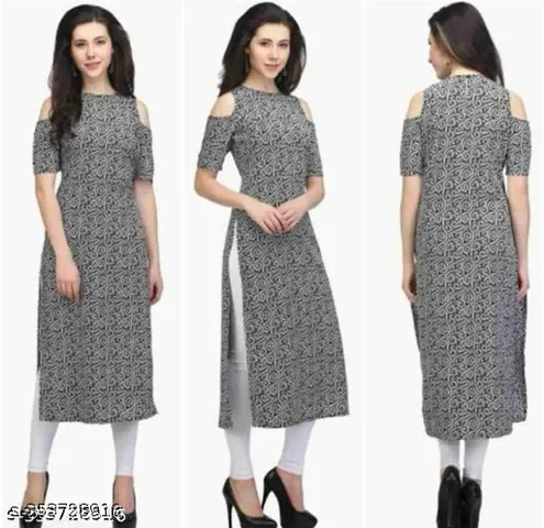 Stylish Crepe Printed A-Line Kurtis - Pack Of 3