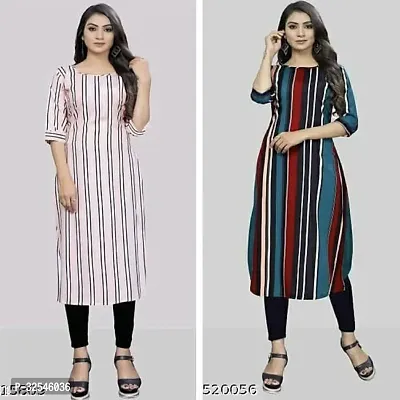 Beautiful Crepe Multicoloured Printed Kurta For Women Pack of 2-thumb0