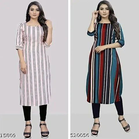 Stylish Crepe Printed A-Line Kurtis For Women - Pack Of 2