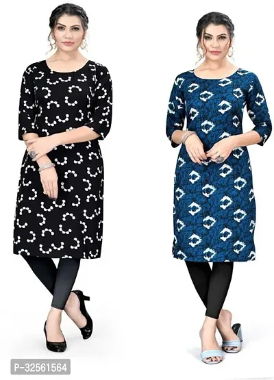 Stylish Multicoloured Crepe Printed Stitched Kurta For Women Combo Of 2-thumb0