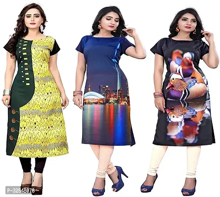 Beautiful Crepe Printed Kurta For Women Pack of 3