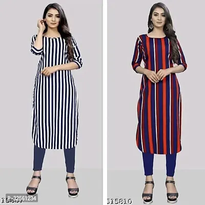 Stylish Multicoloured Crepe Printed Stitched Kurta For Women Pack Of 2-thumb0