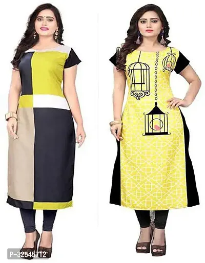 Beautiful Crepe Multicoloured Printed Kurta For Women Pack of 2-thumb0