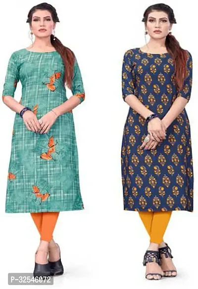 Beautiful Crepe Multicoloured Printed Kurta For Women Pack of 2-thumb0