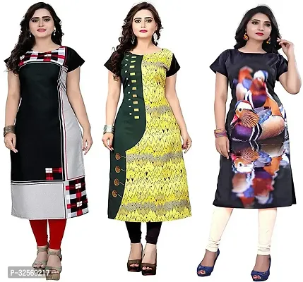 Elegant Multicoloured Crepe Printed Straight Kurta For Women Pack Of 3-thumb0