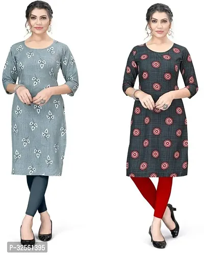 Stylish Multicoloured Crepe Printed Stitched Kurta For Women Pack Of 2-thumb0