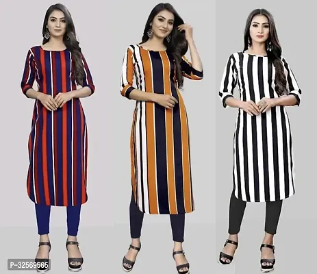 Elegant Multicoloured Crepe Printed Straight Kurta For Women Pack Of 3-thumb0