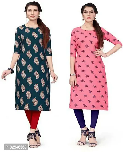 Beautiful Crepe Multicoloured Printed Kurta For Women Pack of 2