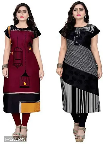 Stylish Crepe Stitched Kurta For Women Combo Of 2-thumb0