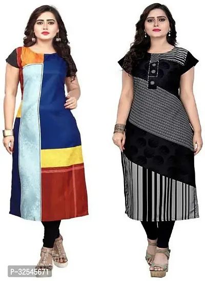 Beautiful Crepe Multicoloured Printed Kurta For Women Pack of 2-thumb0