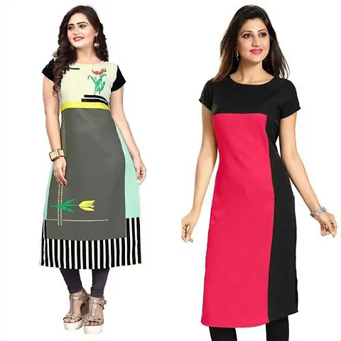 Combo Of 2 Crepe Printed Kurtis