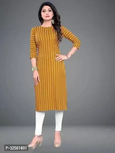 Stylish Yellow Crepe Printed Stitched Kurta For Women-thumb0