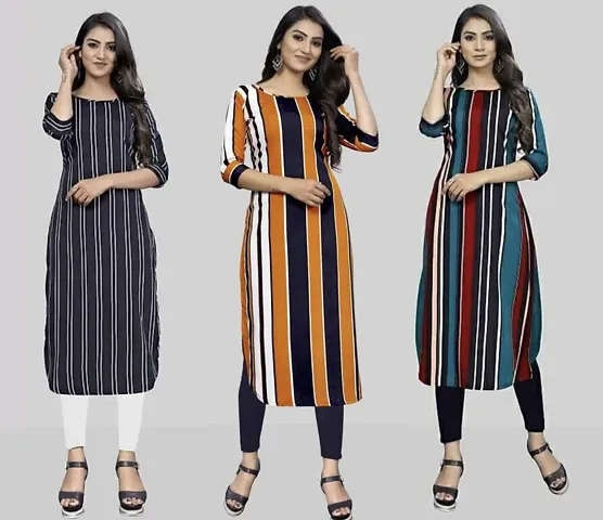 Stylish Straight Striped Crepe Kurta Pack Of 3