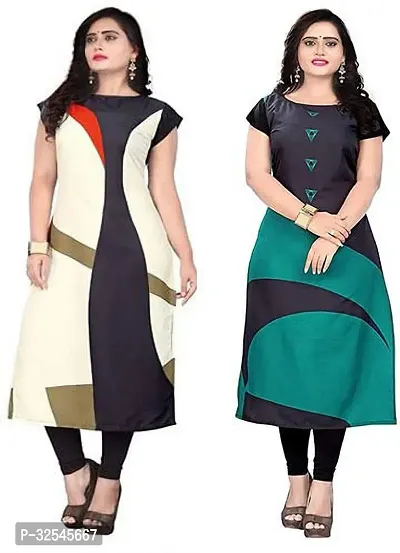 Beautiful Crepe Multicoloured Printed Kurta For Women Pack of 2-thumb0