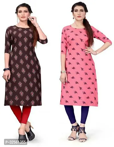 Stylish Multicoloured Crepe Printed Stitched Kurta For Women Combo Of 2-thumb0