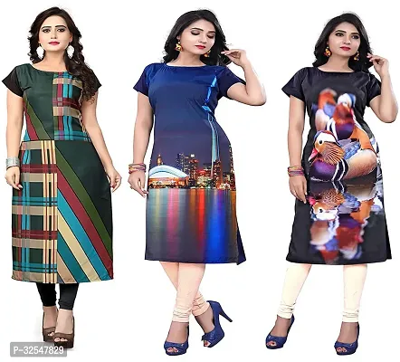 Beautiful Crepe Printed Kurta For Women Pack of 3-thumb0