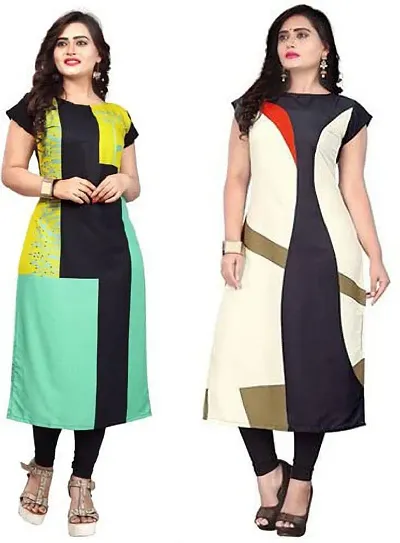 Stylish Printed Crepe Straight Kurta For Women Pack Of 2 Vol 1