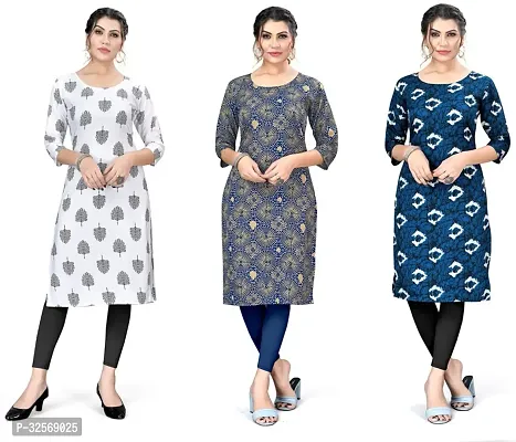 Elegant Multicoloured Crepe Printed Straight Kurta For Women Pack Of 3