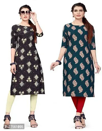 Stylish Multicoloured Crepe Printed Stitched Kurta For Women Pack Of 2-thumb0