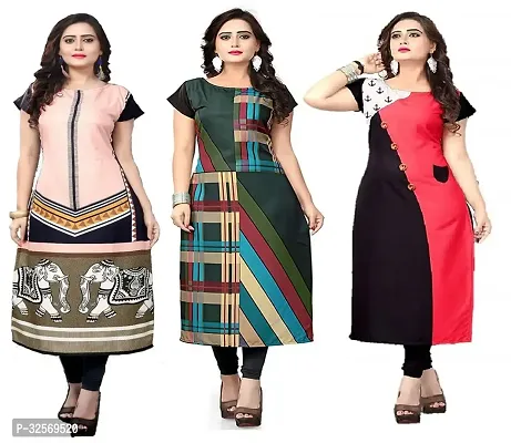 Elegant Multicoloured Crepe Printed Straight Kurta For Women Pack Of 3-thumb0