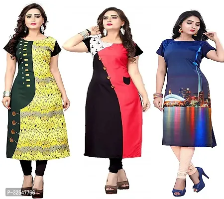 Beautiful Crepe Printed Kurta For Women Pack of 3-thumb0