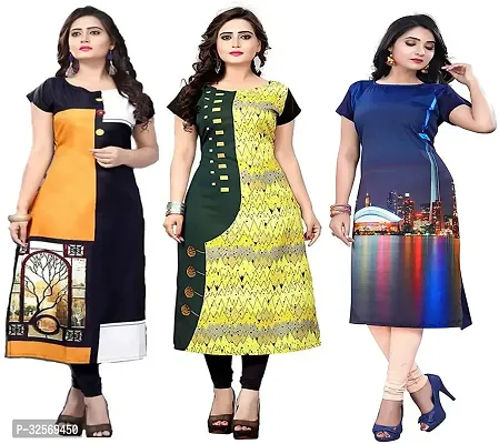 Elegant Multicoloured Crepe Printed Straight Kurta For Women Pack Of 3