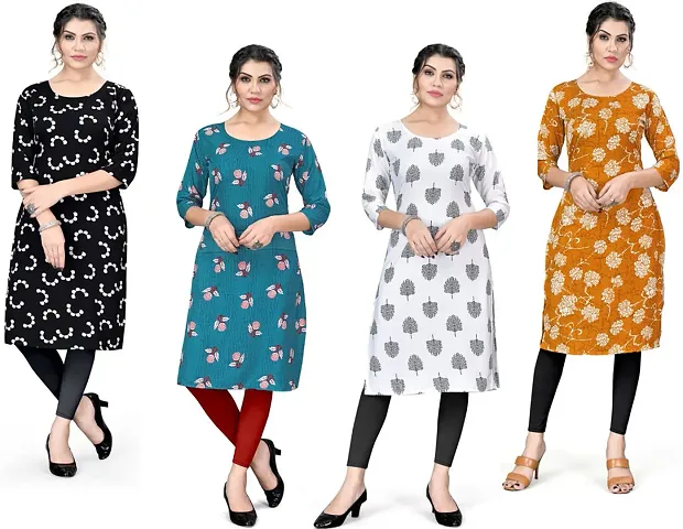 Stylish Straight Printed Crepe Kurta Pack Of 4 Vol 6