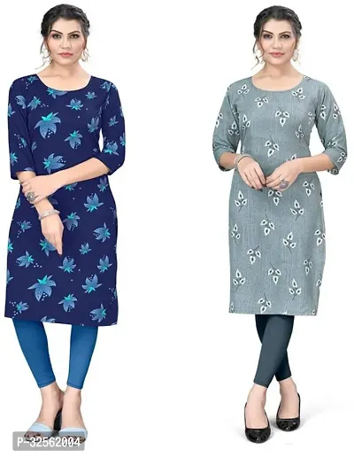 Stylish Multicoloured Crepe Printed Stitched Kurta For Women Combo Of 2