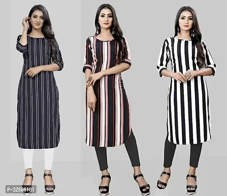 Reliable Crepe Striped Kurta For Women- Pack Of 3